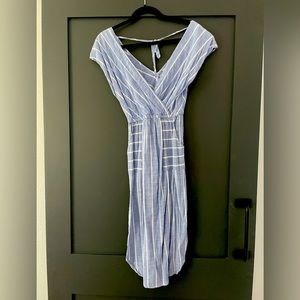 Blue and white striped midi dress